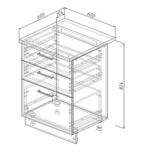 Модуль нижний 3 ящика "Дели" Арт. МН3Я 60 (без столешницы) - схема