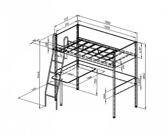 Кровать-чердак "Дельта Лофт" 20.02.01 с рабочей поверхностью - Схема