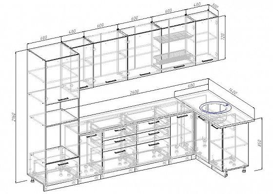 Угловой кухонный гарнитур "Дели" 3200*1400 мм - схема