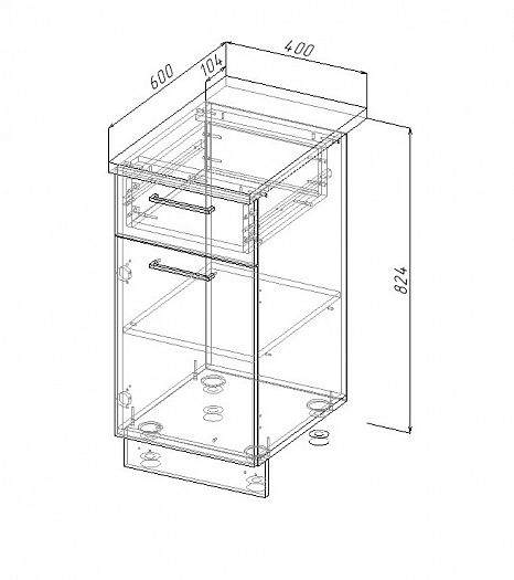 Модуль нижний 1 ящик/дверка "Дели" Арт. МНЯ 40 (без столешницы) - схема