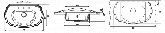 Мойка врезная "Эмилия-900" Арт. 20.340.D0900 - Мойка врезная "Эмилия-900" - схема