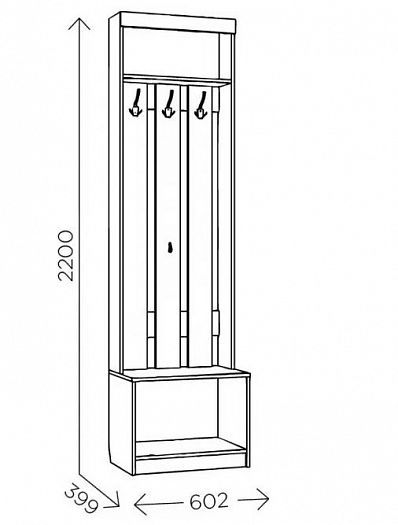 Тумба вешало "Ева 2" 600 мм М2 - Размеры