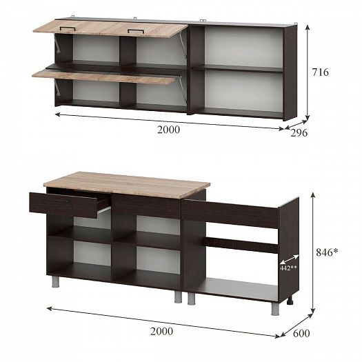Кухонный гарнитур прямой "Босфор" 2000 мм (NN-Мебель), схема