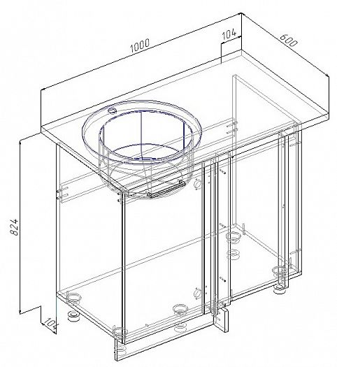 Модуль под мойку угловой "Дели" Арт. ММ100Л Левый (без столешницы) - схема