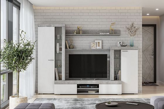 Мебель для гостиной "МГС 5" Цвет: Цемент Светлый/Белый
