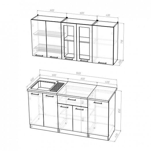 Кухонный гарнитур "Светлана стандарт" 1600 мм - Кухонный гарнитур Светлана стандарт 1600 - размеры