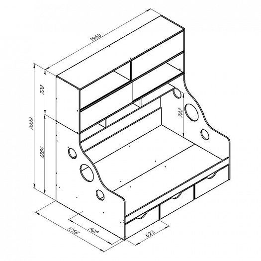 Кровать с антресолью "Дельта" №21.02 - Кровать с антресолью Дельта-21.02, размеры