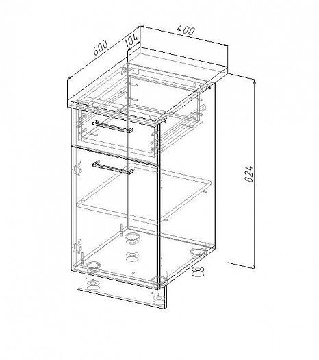Модуль нижний 1 ящик/дверка "Латте" Арт. МНЯ 40 (без столешницы) - схема