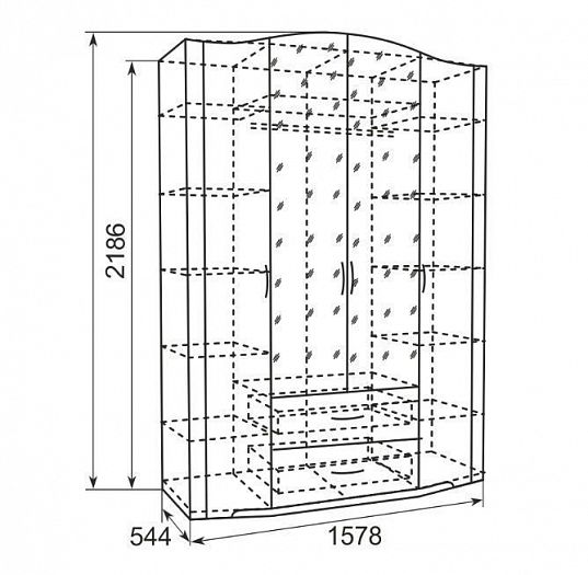 Шкаф для одежды 4-х дв. с ящик. с зеркалом "Виктория" №2 - Схема