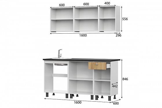 Кухонный гарнитур прямой "КГ-1" 1600 мм (NN-Мебель), схема