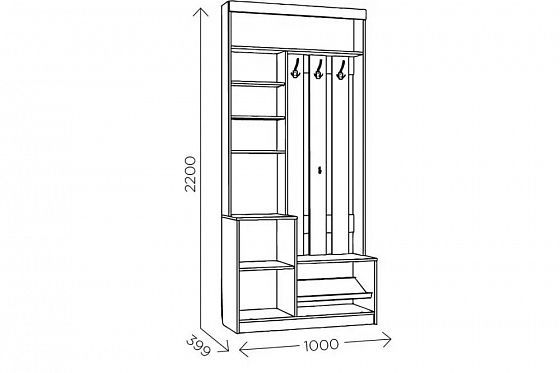 Тумба вешало "Ева 2" 1000 мм М1 - Размеры